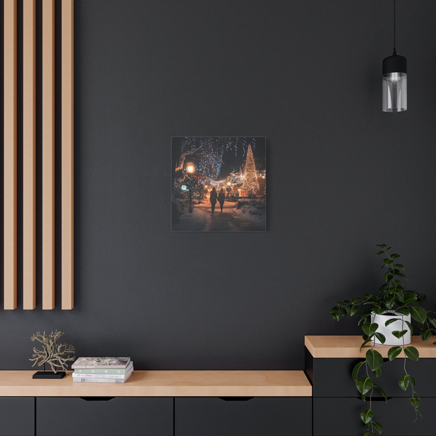 Christmas Village Matte Canvas Wall Art- Holiday Market Scene with Snow, Perfect for Seasonal Decor or Unique Gifts