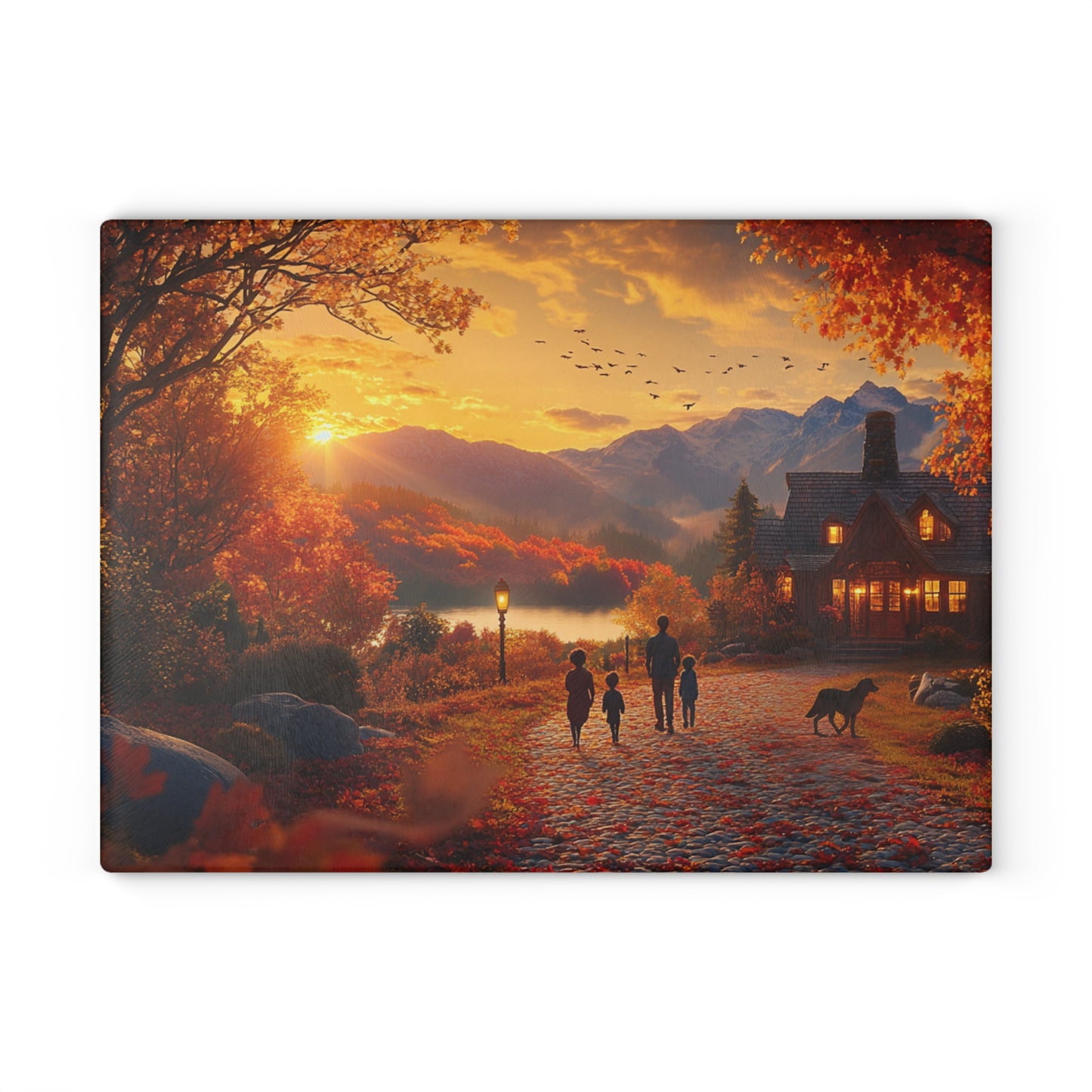 Autumn Evening Stroll: Glass Cutting Board