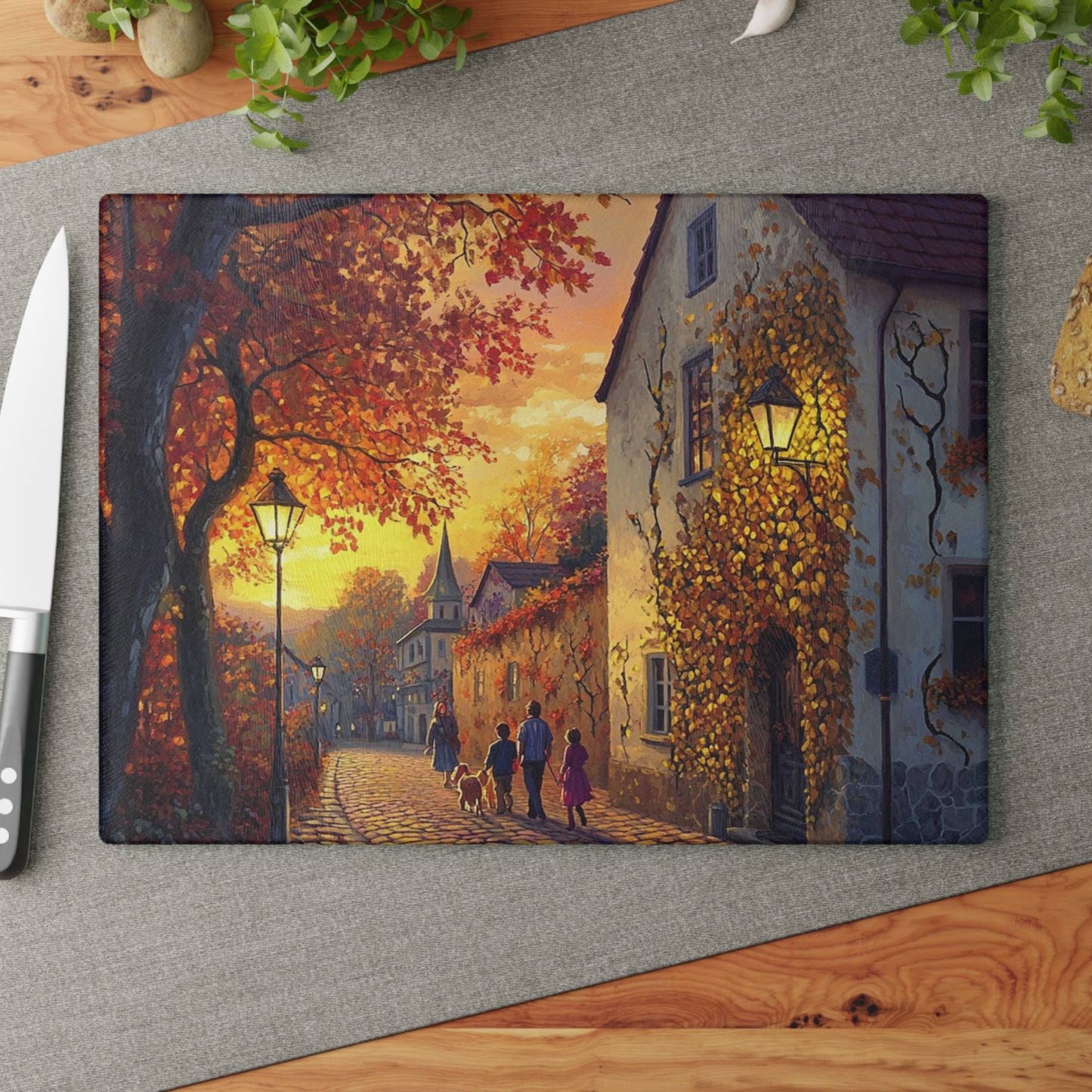 Autumn in Italy Glass Cutting Board: A Slice of Serenity