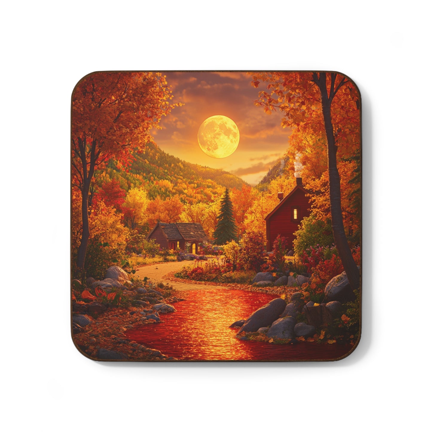 Autumn Moonlit Retreat Coaster : Tranquility in Every Sip