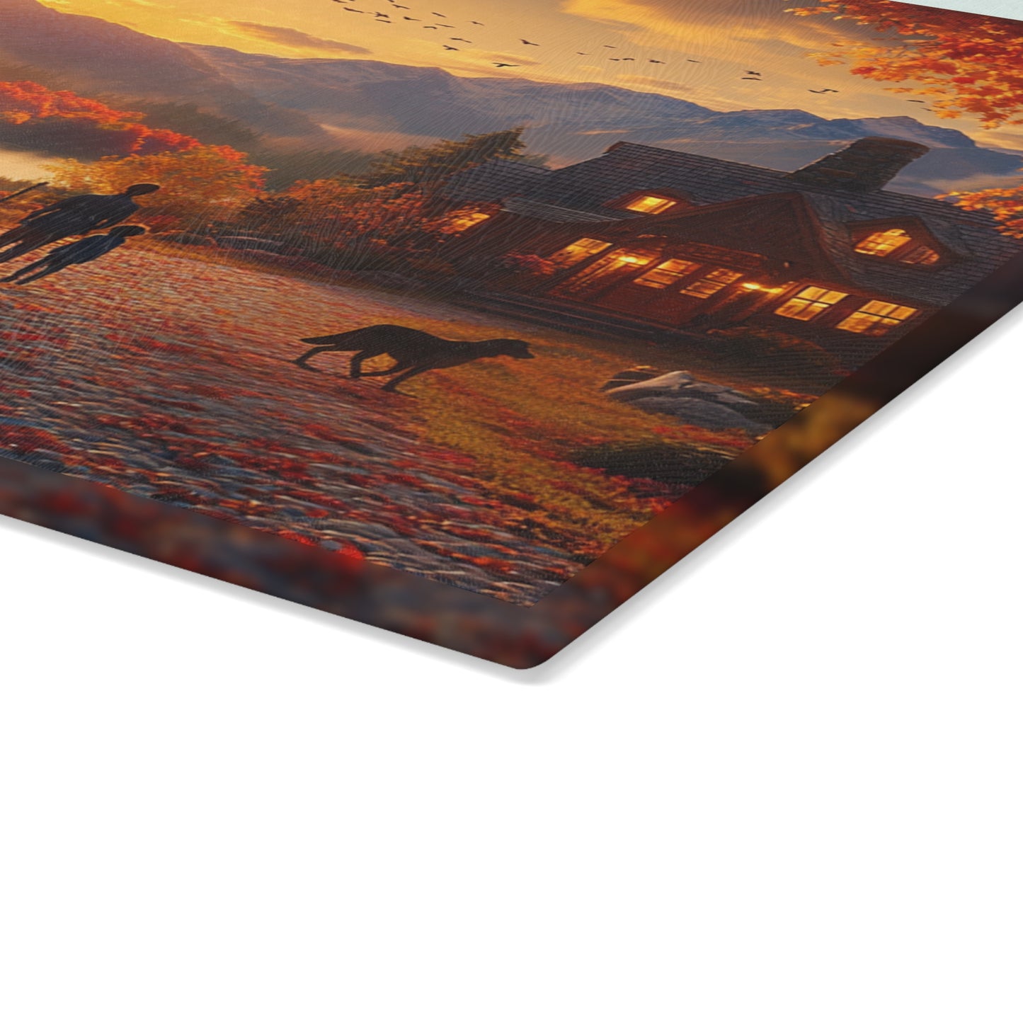 Autumn Evening Stroll: Glass Cutting Board