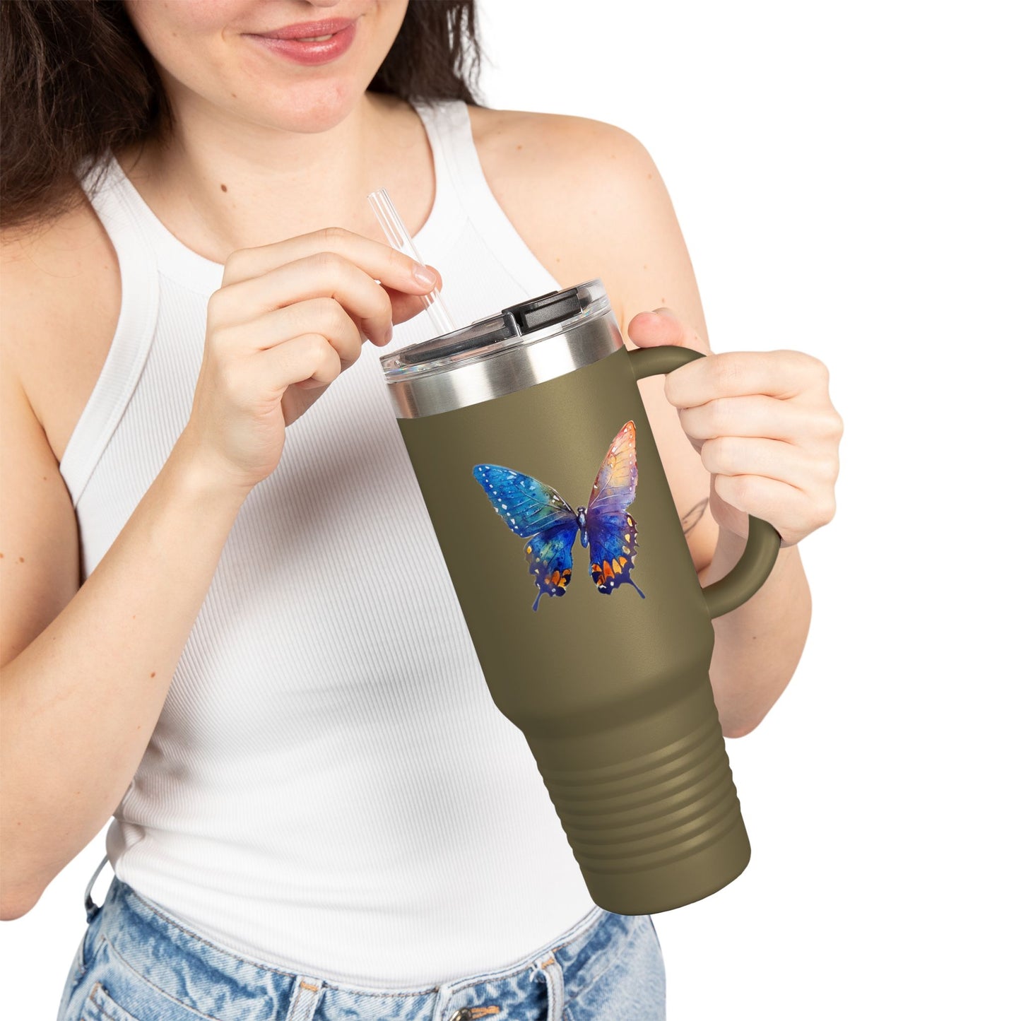 40oz Travel Mug - Watercolor Butterflies