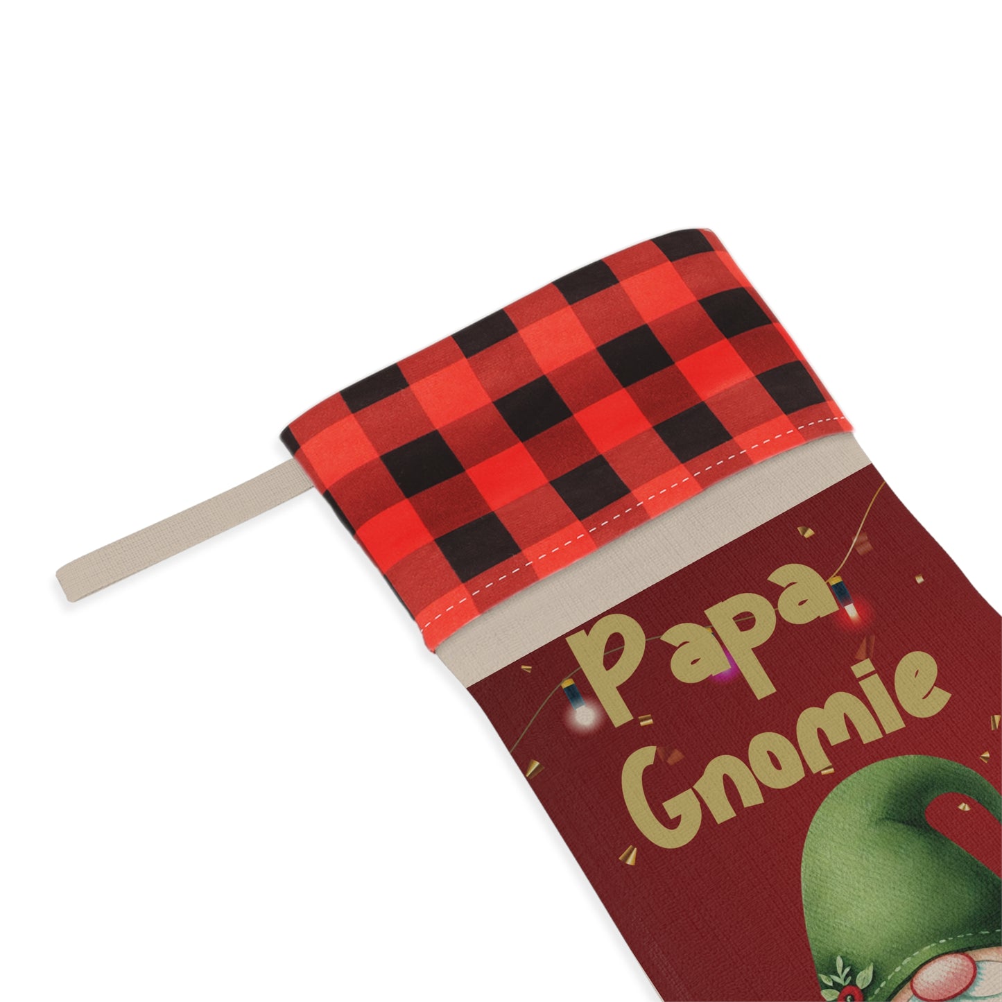 Papa Gnomie Christmas Stocking - Personalized Holiday Gnome Stocking with Red Plaid Design - Festive Christmas Decor for Dad