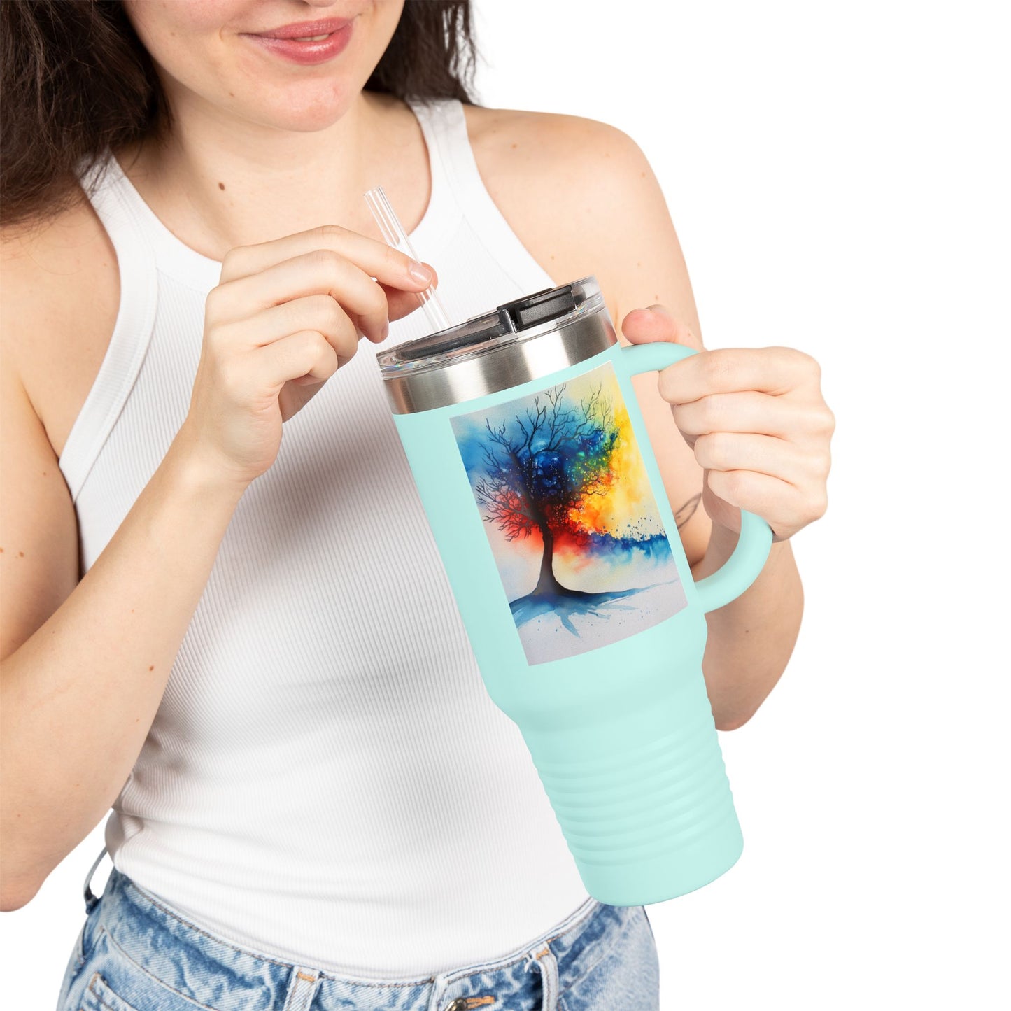 Insulated Travel Mug, 40oz - Abstract Watercolor Blend Design