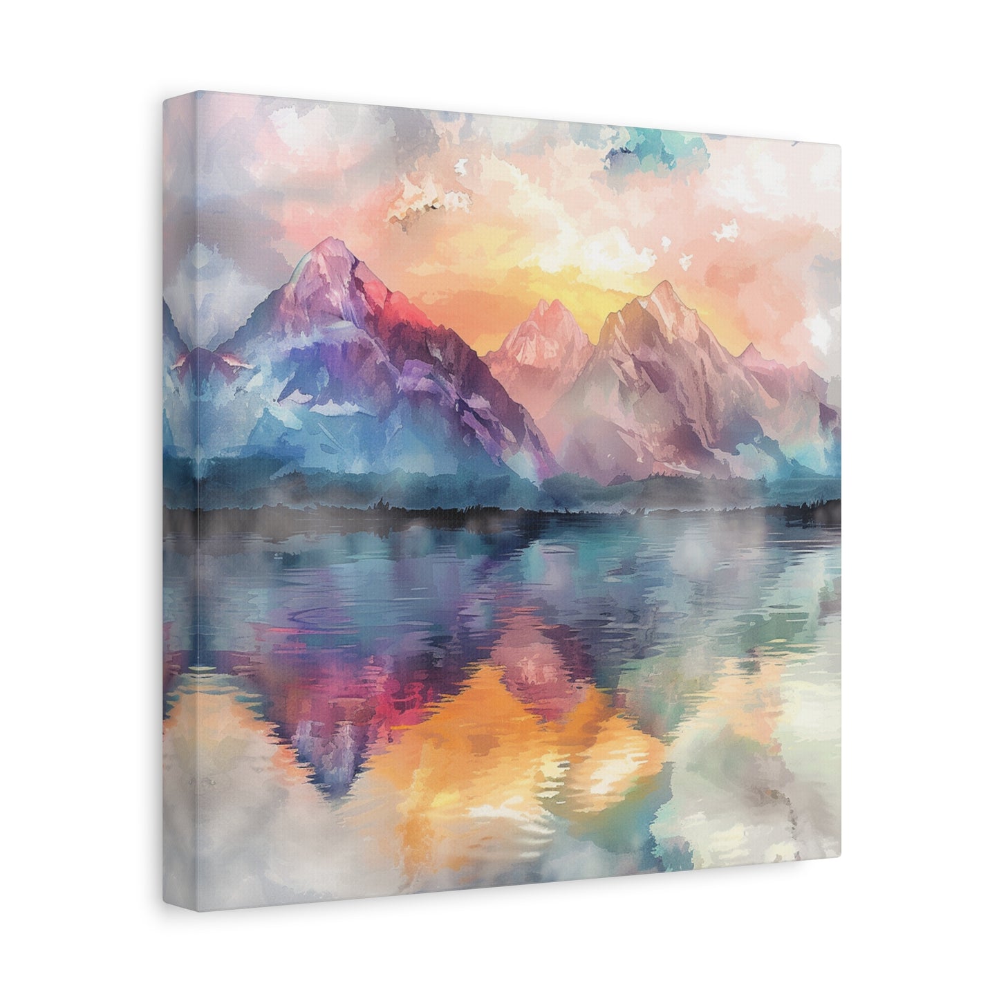 Majestic Peaks: Watercolor Mountain Canvas