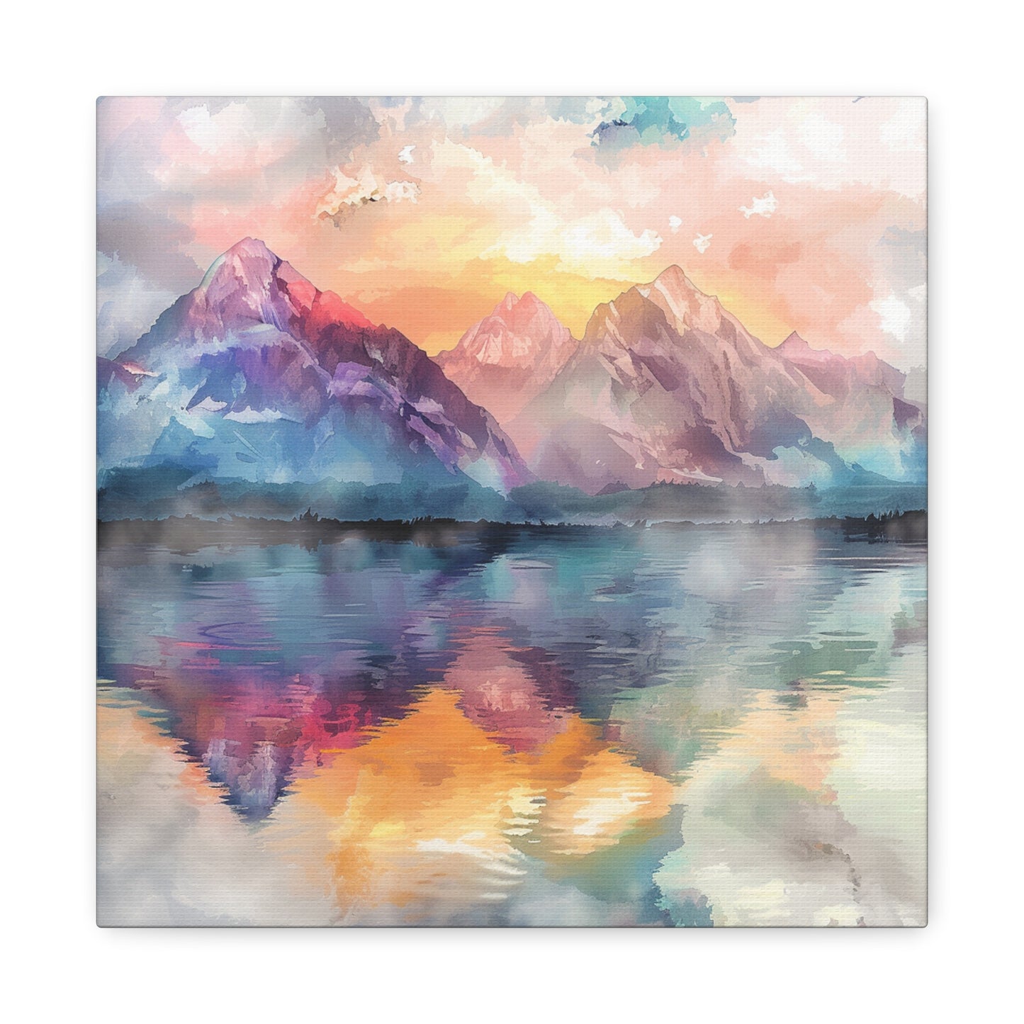 Majestic Peaks: Watercolor Mountain Canvas