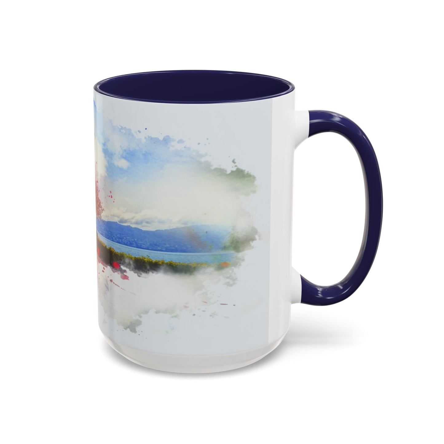 Lakeside Elegance Mug: Watercolor Scenic Design