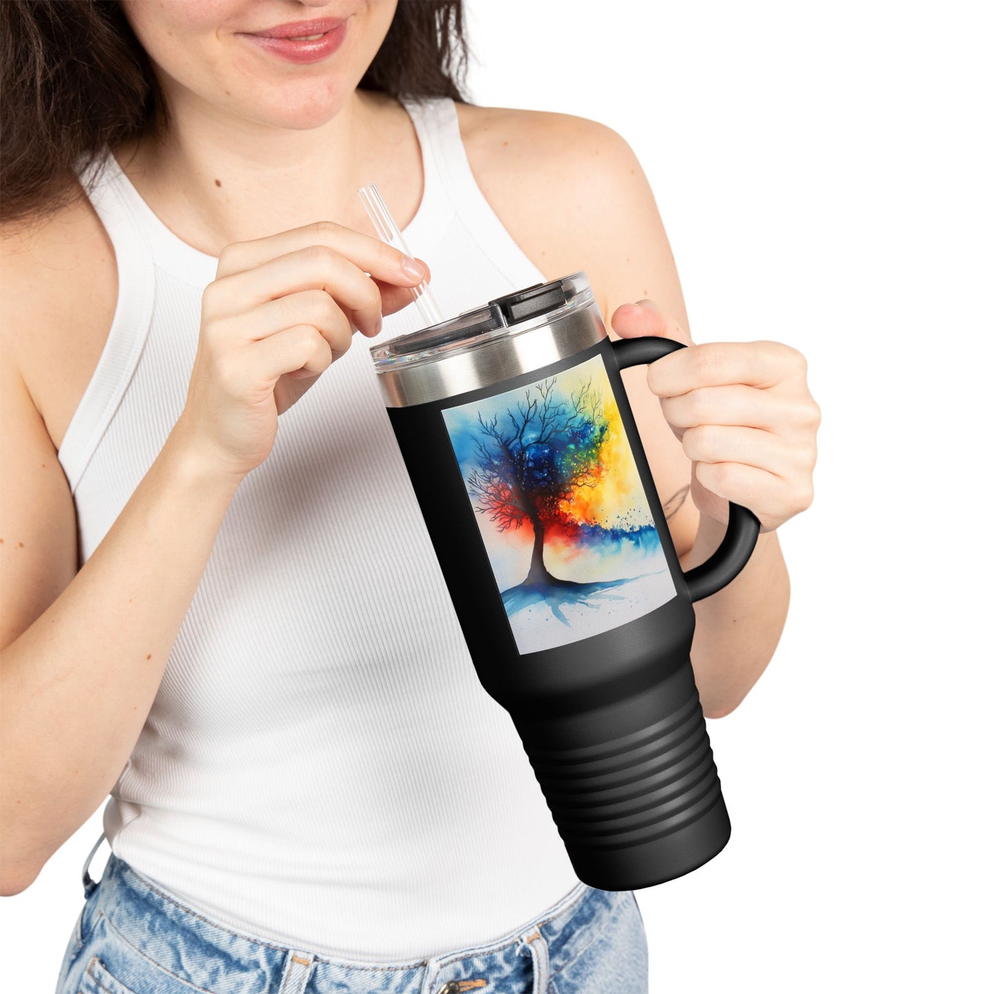 Insulated Travel Mug, 40oz - Abstract Watercolor Blend Design