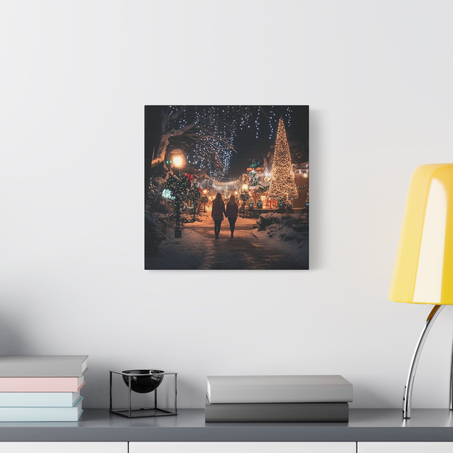 Christmas Village Matte Canvas Wall Art- Holiday Market Scene with Snow, Perfect for Seasonal Decor or Unique Gifts