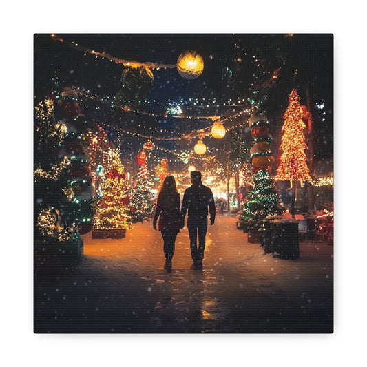 Romantic Christmas Market Matte Canvas -Holiday Lights and Winter Wonderland Scene, Perfect for Seasonal Decor or Gifts