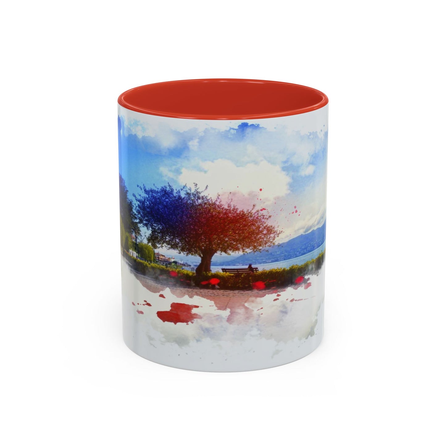 Lakeside Elegance Mug: Watercolor Scenic Design