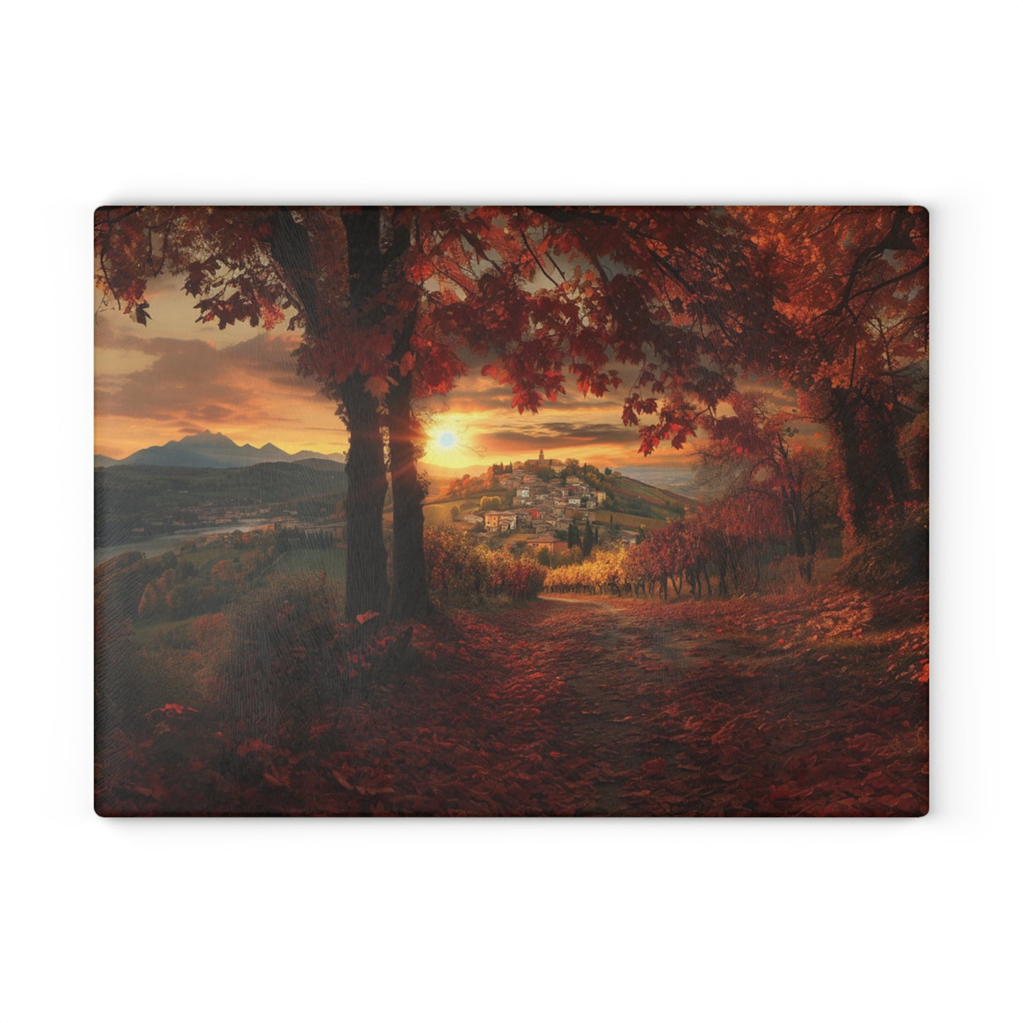 Glass Cutting Board: Sunlit Italian Hills