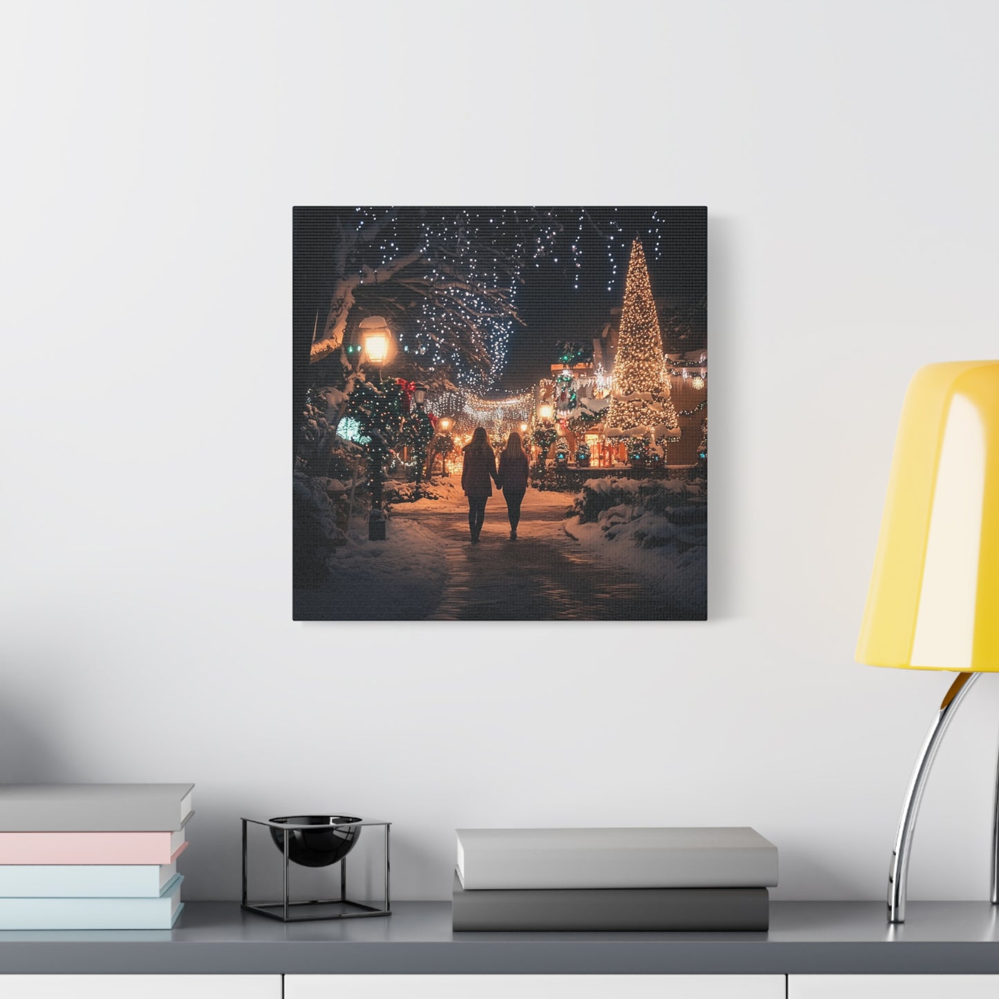 Christmas Village Matte Canvas Wall Art- Holiday Market Scene with Snow, Perfect for Seasonal Decor or Unique Gifts