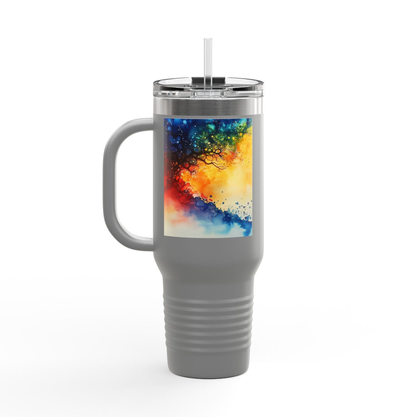 Insulated Travel Mug, 40oz - Abstract Watercolor Blend Design