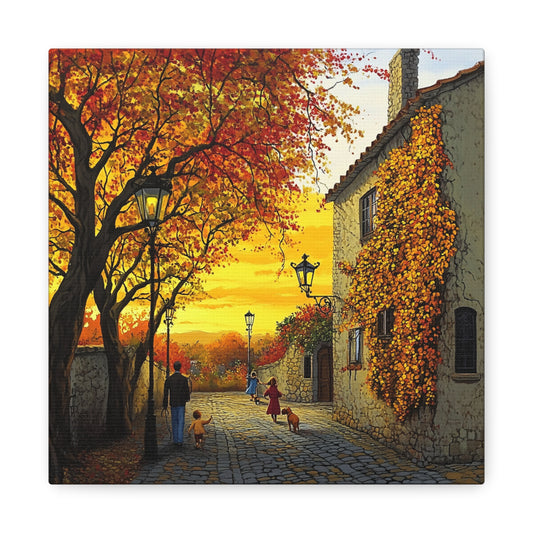 Autumn Street Matte Canvas: Golden Path