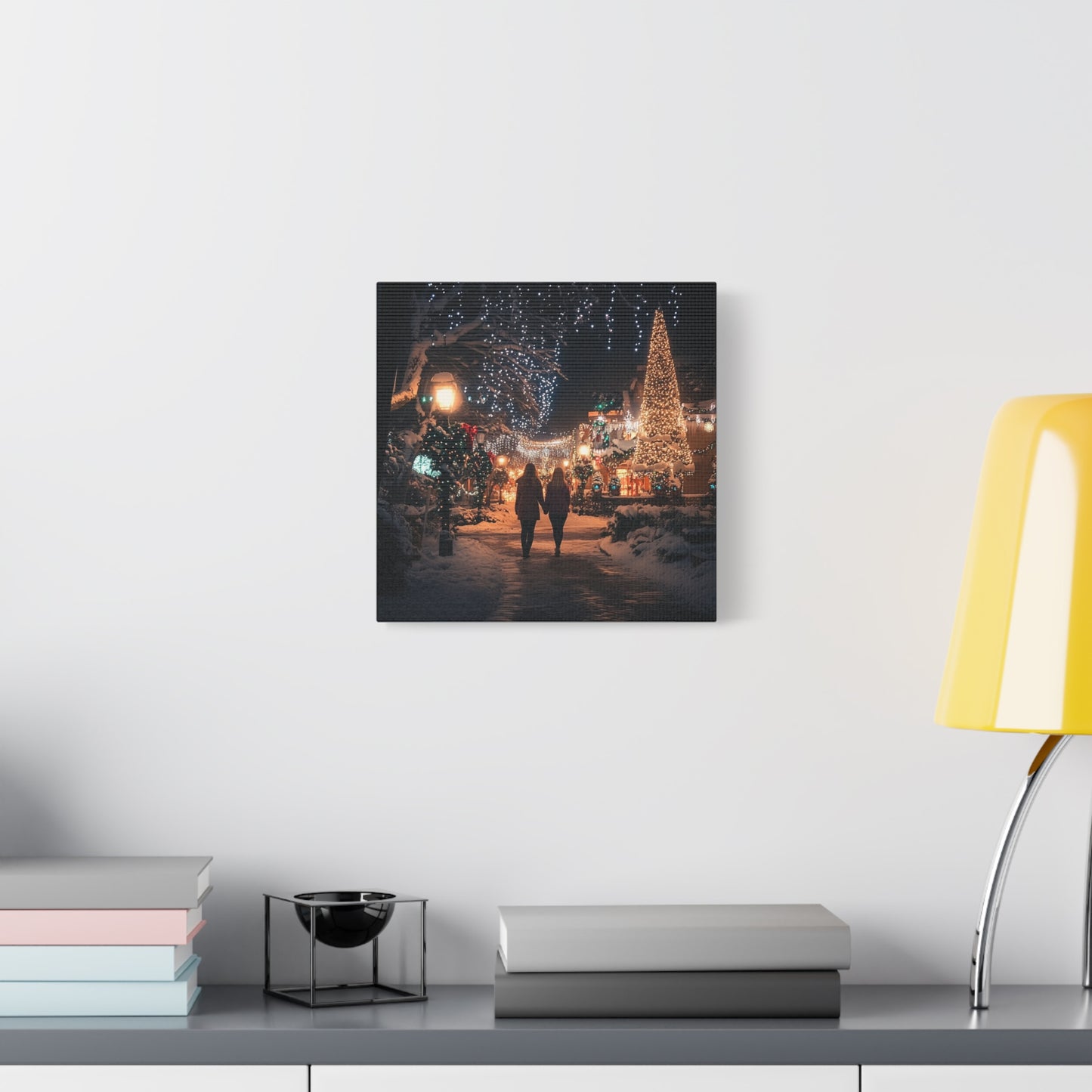 Christmas Village Matte Canvas Wall Art- Holiday Market Scene with Snow, Perfect for Seasonal Decor or Unique Gifts