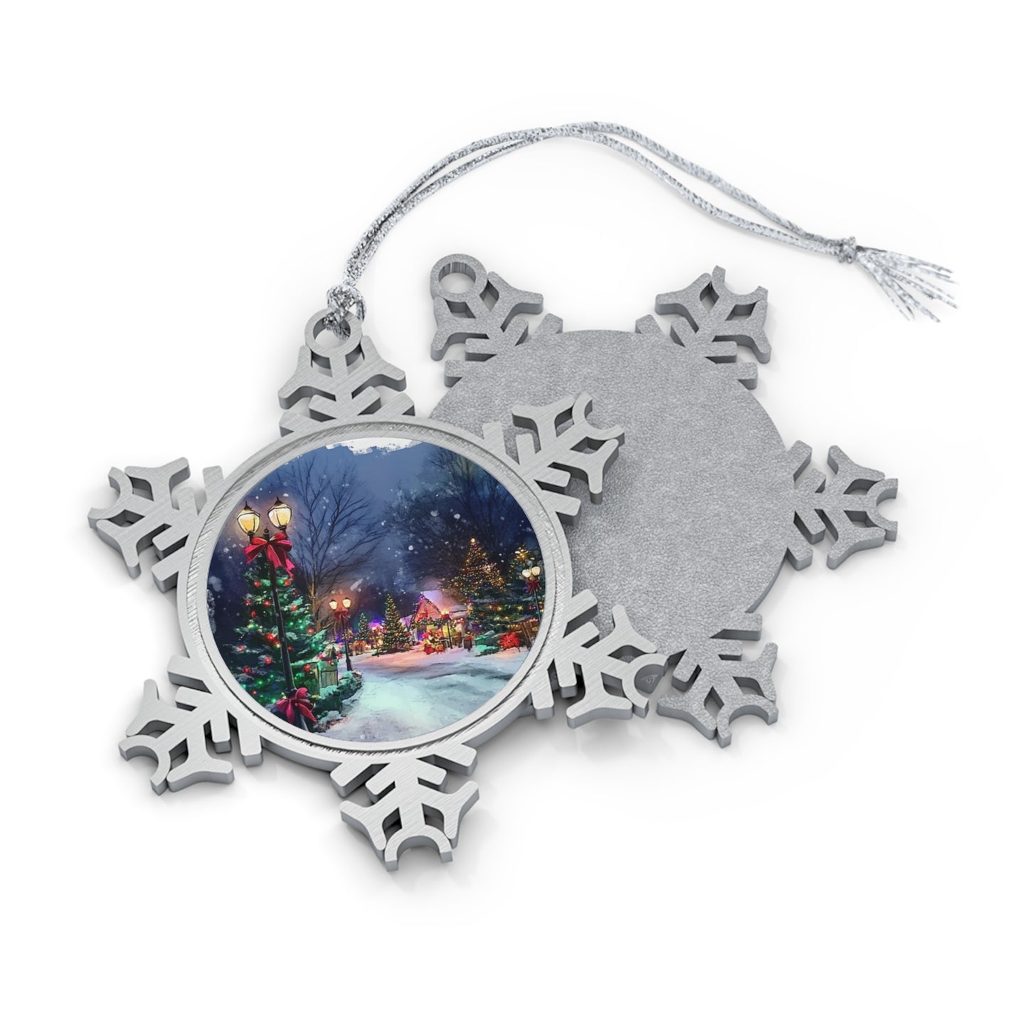 Pewter Snowflake Ornament - Watercolor Christmas Art