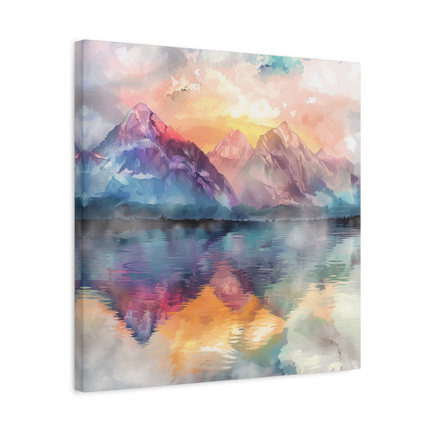 Majestic Peaks: Watercolor Mountain Canvas