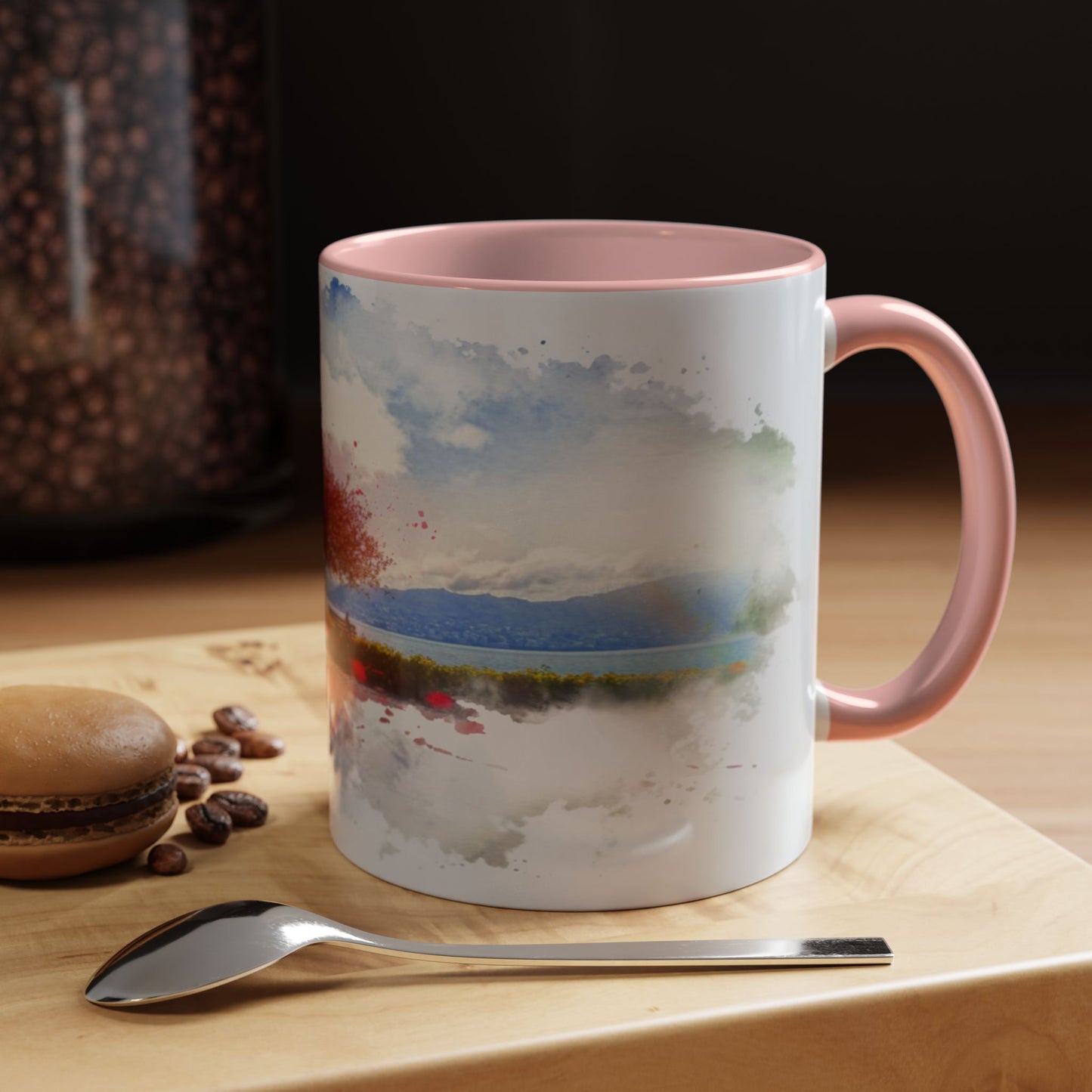 Lakeside Elegance Mug: Watercolor Scenic Design