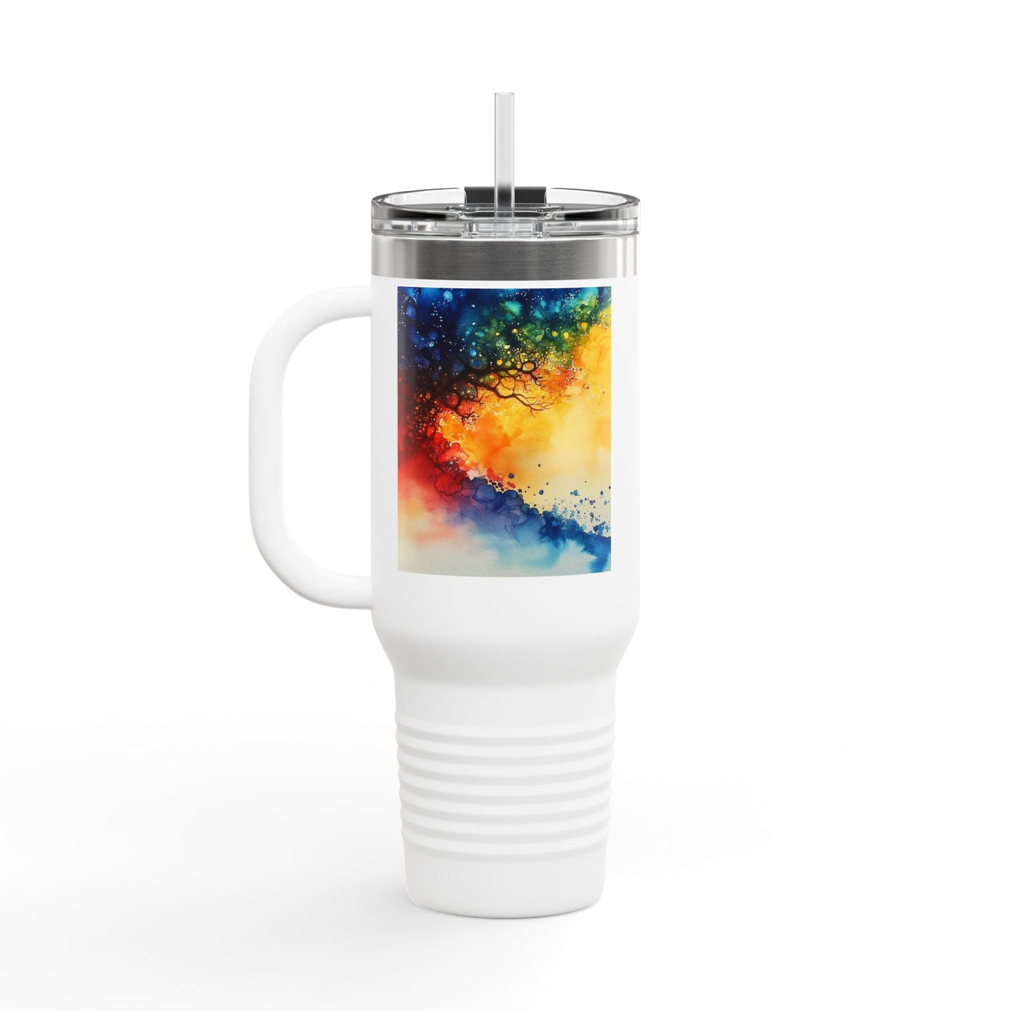 Insulated Travel Mug, 40oz - Abstract Watercolor Blend Design