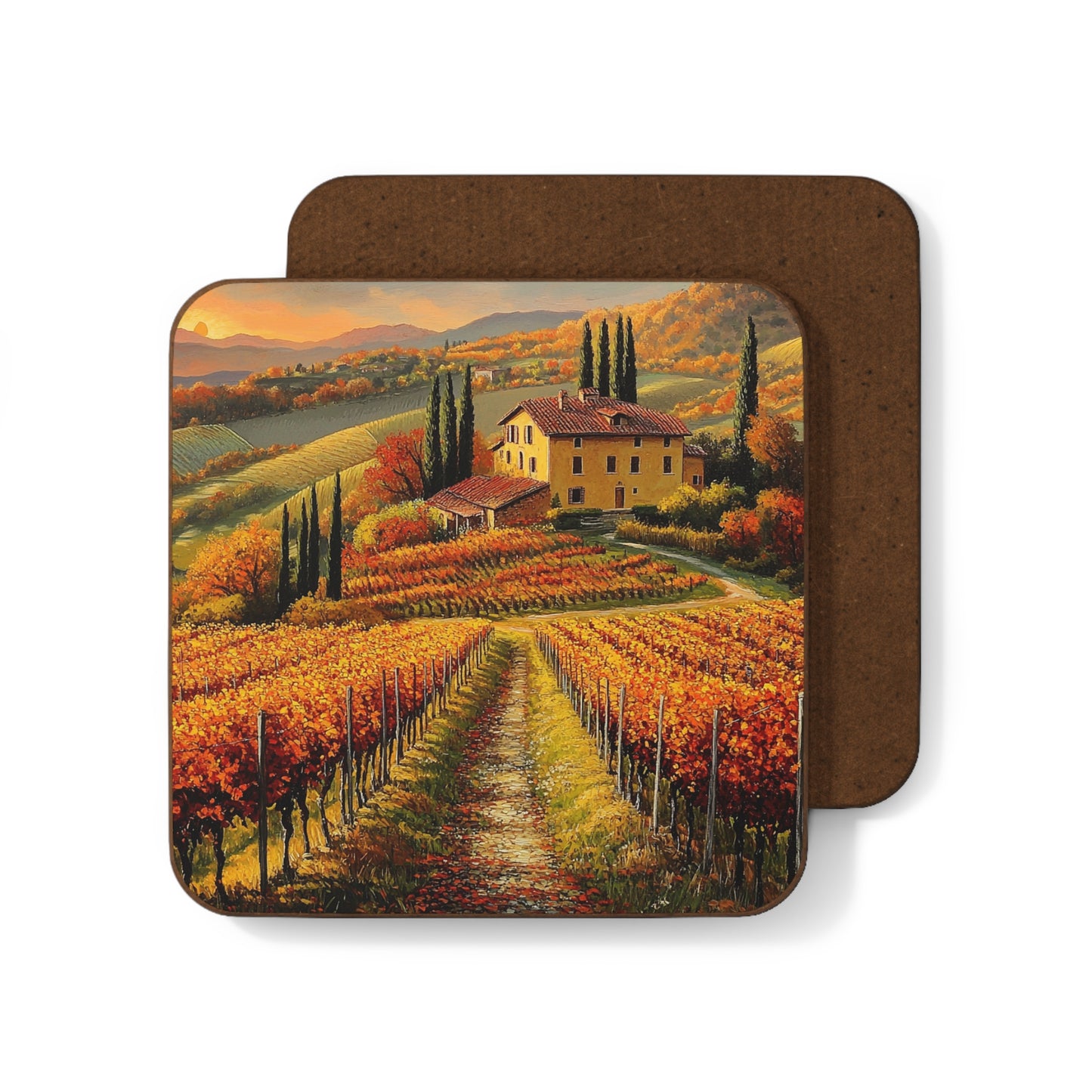 Tuscan Vineyard Autumn Coaster – Elegance from the Italian Countryside