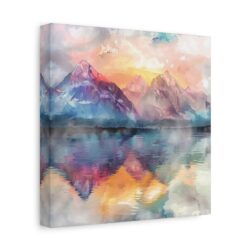 Majestic Peaks: Watercolor Mountain Canvas - Image 4